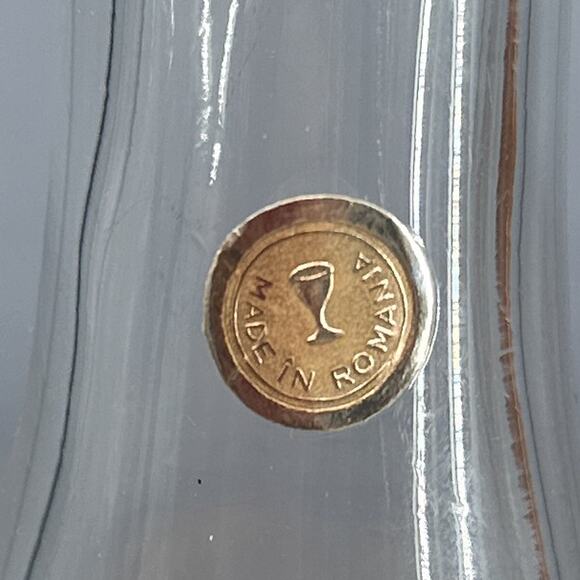 VTG Wine Decanter 15 Floral Hand Painted Romanian Crystal Gold Yellow MCM Carafe - Picture 4 of 16